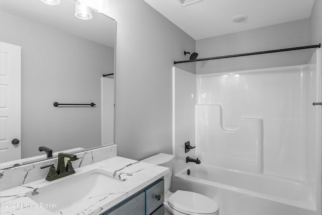 full bathroom featuring vanity, toilet, and shower / bathing tub combination