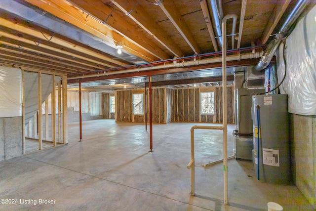 basement featuring water heater