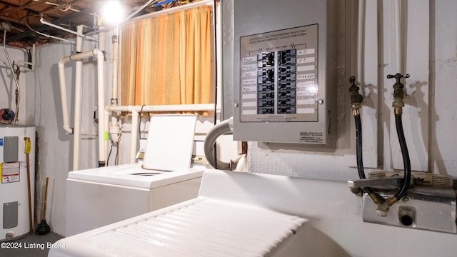 utility room featuring electric water heater and electric panel