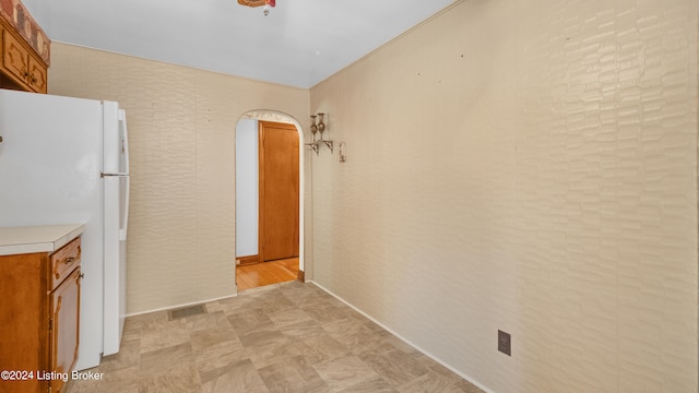 kitchen with white fridge