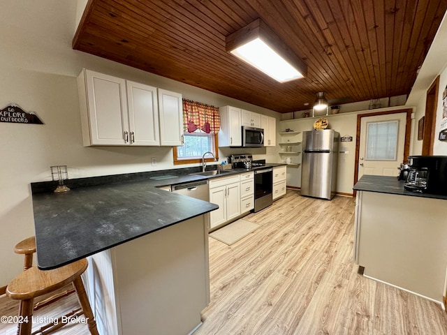 308 Oak Rd, Falls Of Rough, KY 40119 - kitchen with kitchen peninsula, white cabinets, light wood-type flooring, sink, and stainless steel appliances