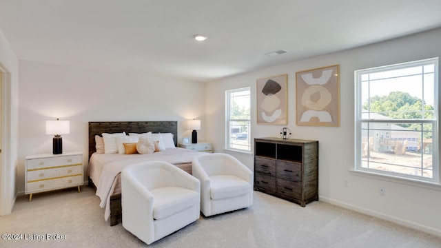 carpeted bedroom with multiple windows