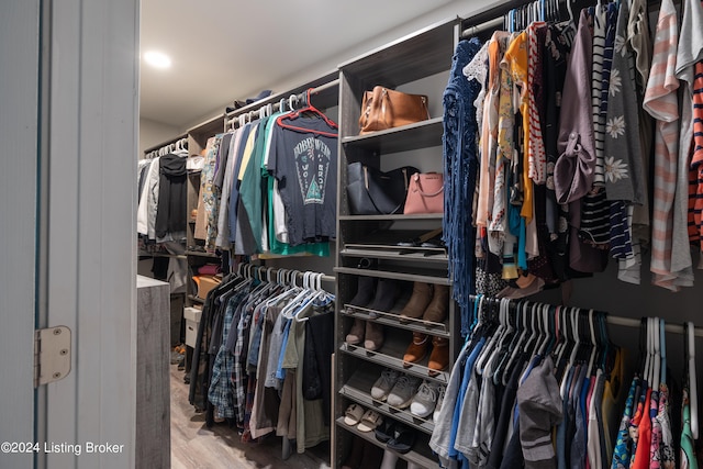 walk in closet featuring wood-type flooring