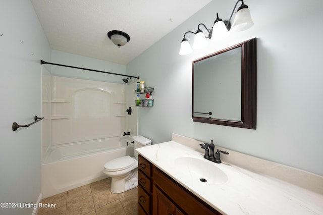 full bathroom with tile patterned floors, vanity, toilet, and shower / bathing tub combination