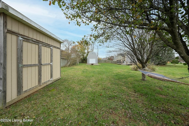 view of yard with a storage unit