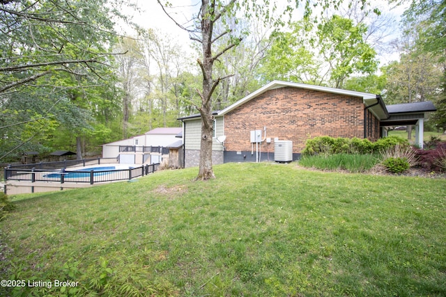 1353 Ferrill Hill Rd, Buffalo, KY 42716 - view of yard featuring fence, central AC unit, and a fenced in pool