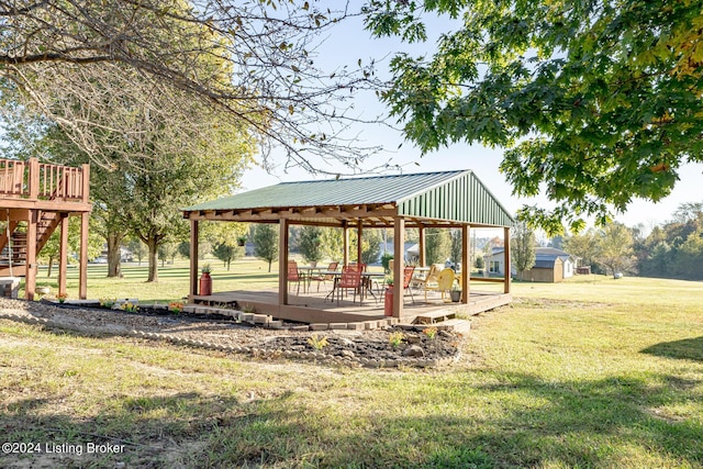 175 Boone White Rd, Leitchfield, KY 42754 - view of green lawn with a wooden deck, a gazebo, and stairs