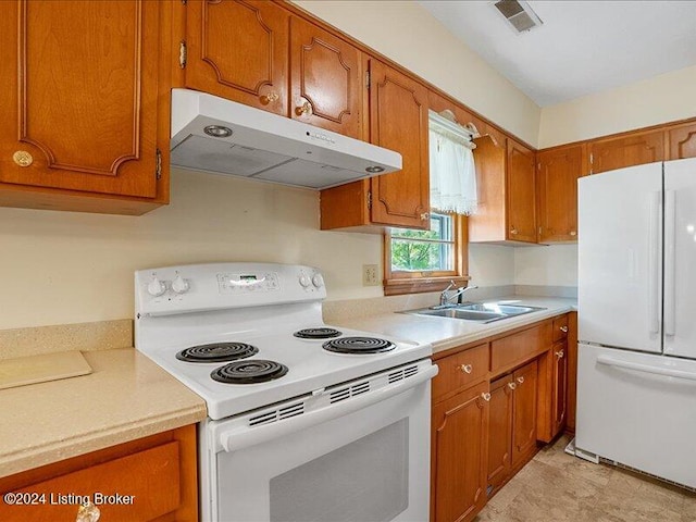 kitchen with sink and white appliances