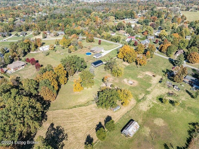 birds eye view of property with a rural view