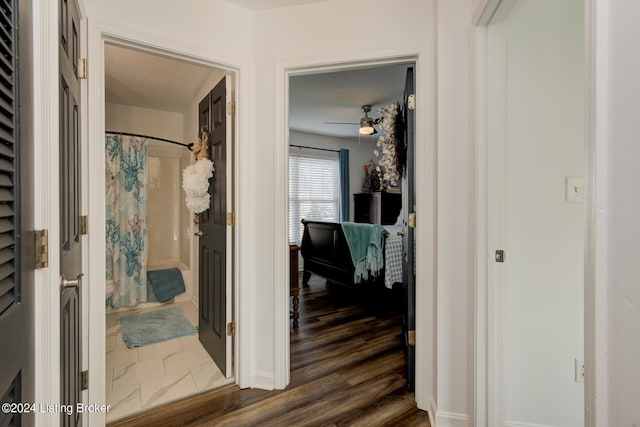 corridor featuring dark wood-type flooring