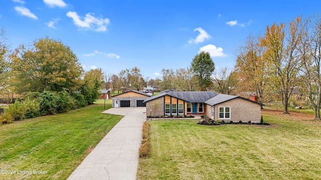 single story home featuring a garage and a front yard