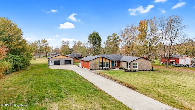 single story home with a front lawn and a garage