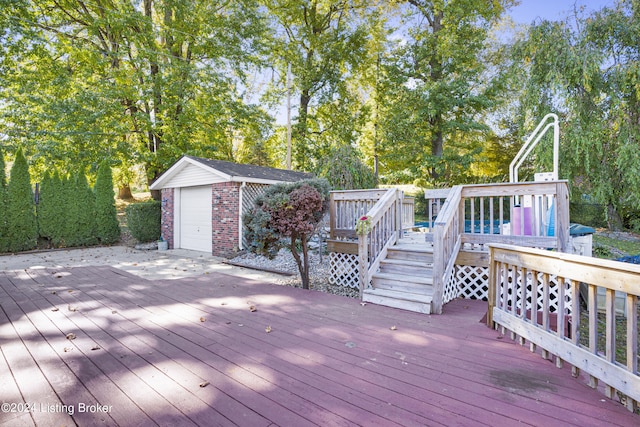 wooden deck with an outdoor structure