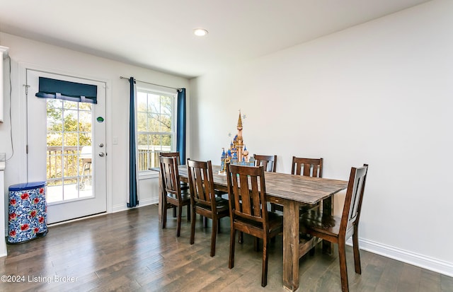 dining space with dark wood-type flooring