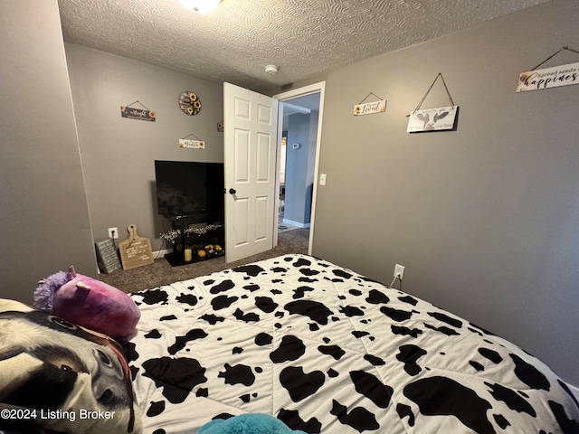 bedroom featuring carpet flooring and a textured ceiling