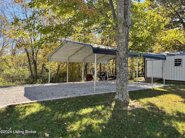 surrounding community featuring a storage unit and a yard