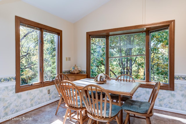 dining room featuring vaulted ceiling and plenty of natural light