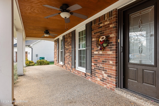 view of patio / terrace featuring ceiling fan and a porch