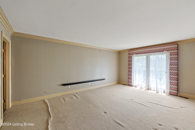 carpeted empty room with ornamental molding