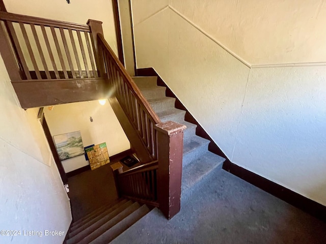 staircase with carpet floors