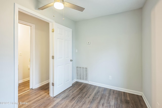 interior space featuring hardwood / wood-style flooring and ceiling fan