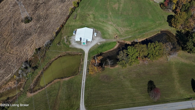 aerial view with a water view and a rural view