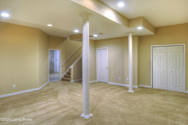 basement featuring carpet