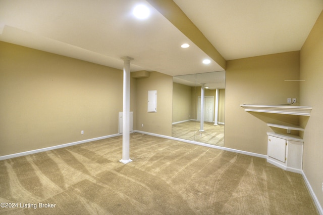 basement featuring carpet flooring