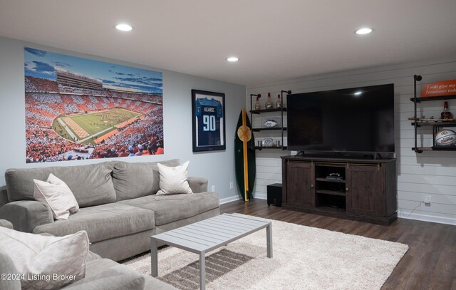 living room with dark hardwood / wood-style floors