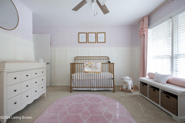 bedroom with light colored carpet