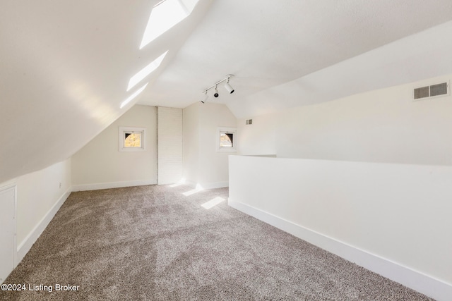 additional living space with carpet flooring and vaulted ceiling