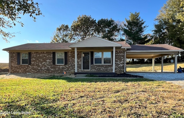 single story home with a carport and a front yard