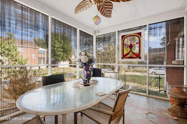 sunroom featuring a wealth of natural light and ceiling fan