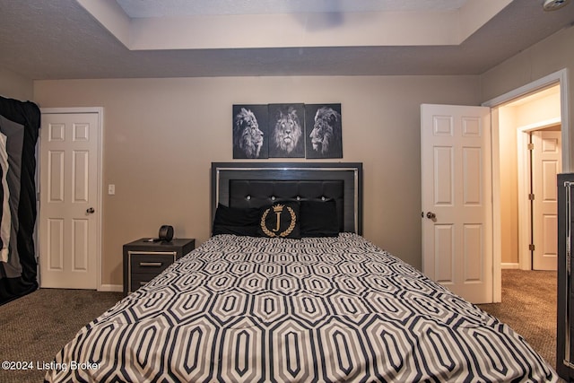 bedroom featuring carpet flooring and a textured ceiling