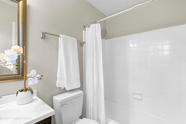 full bathroom with vanity, toilet, and shower / bath combo