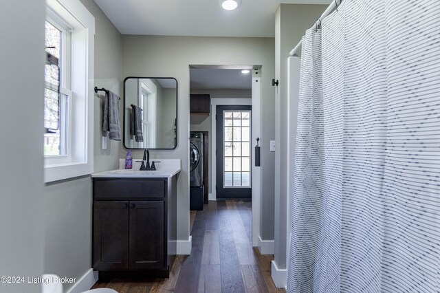 216 Millerstown St, Clarkson, KY 42726 - bathroom featuring vanity, wood finished floors, plenty of natural light, baseboards, and recessed lighting