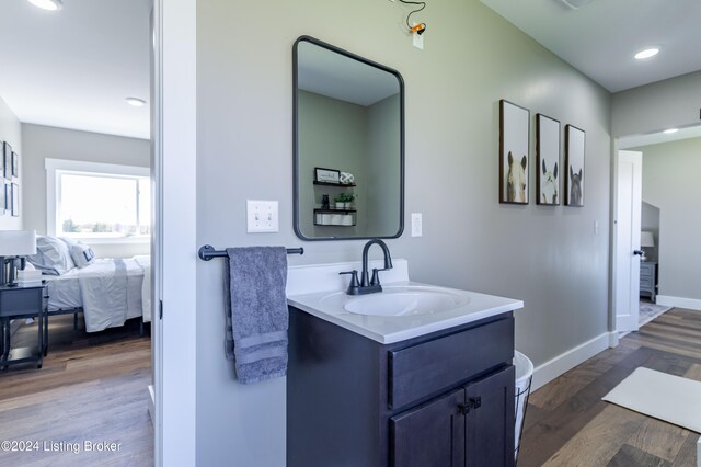 216 Millerstown St, Clarkson, KY 42726 - bathroom with vanity, ensuite bathroom, wood finished floors, baseboards, and recessed lighting