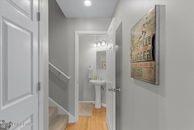 bathroom featuring sink and hardwood / wood-style floors