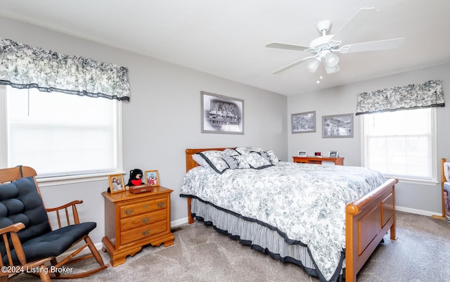 bedroom featuring carpet floors and ceiling fan