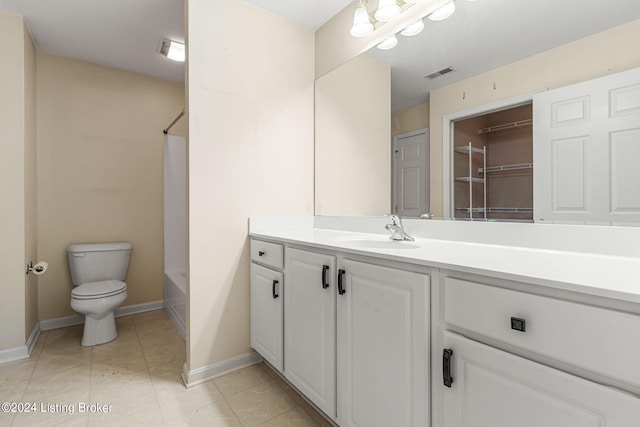 full bathroom featuring  shower combination, tile patterned floors, vanity, and toilet