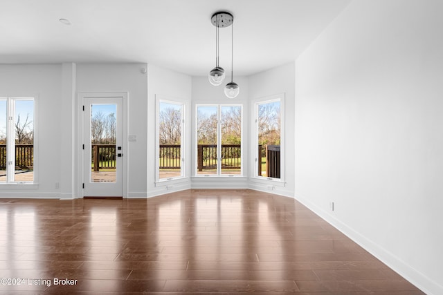 unfurnished dining area featuring dark hardwood / wood-style floors