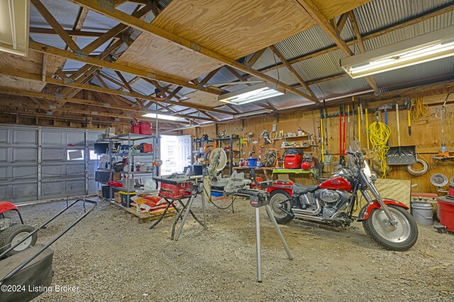 garage with metal wall