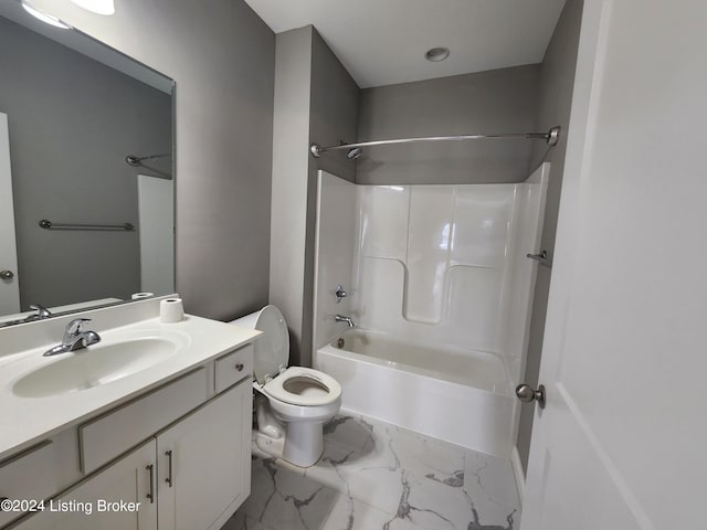 full bathroom with vanity, toilet, and bathtub / shower combination