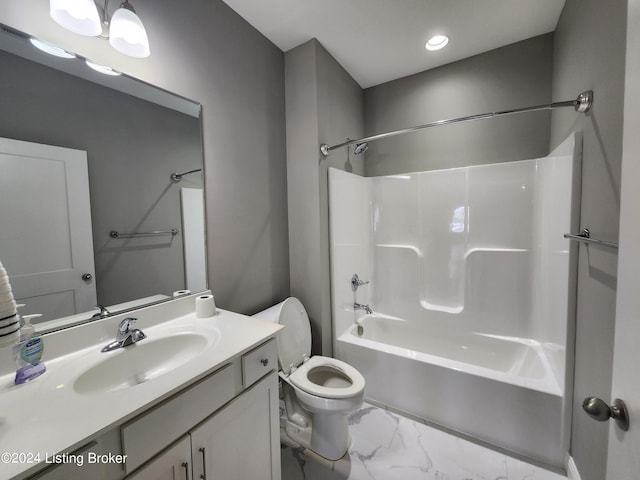 full bathroom featuring  shower combination, vanity, and toilet