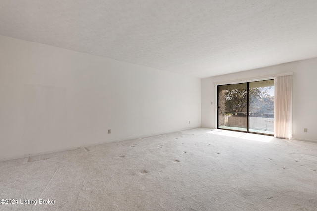 empty room featuring a textured ceiling and light colored carpet