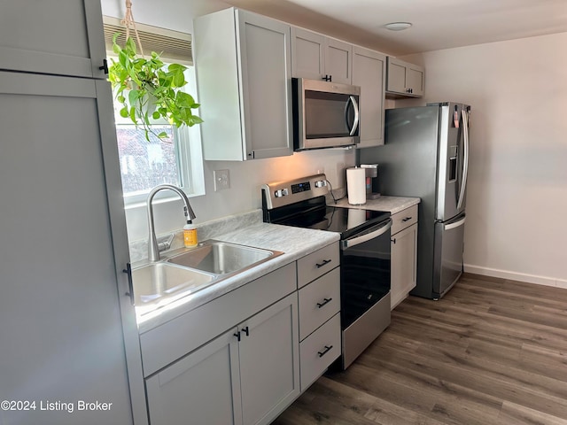 kitchen featuring white cabinetry, appliances with stainless steel finishes, sink, and dark hardwood / wood-style flooring