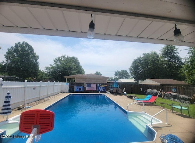 view of swimming pool featuring a patio area