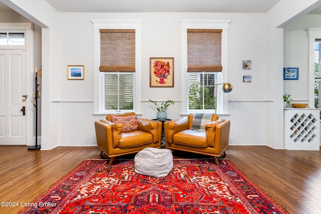 living area featuring hardwood / wood-style flooring