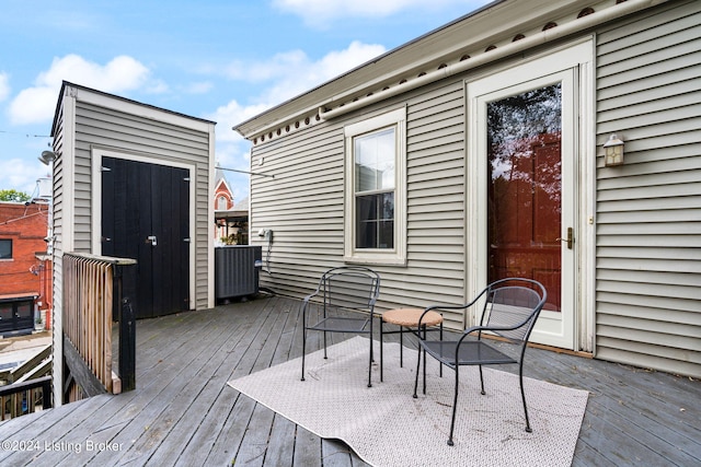 wooden terrace featuring central AC