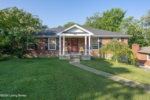 view of front of home featuring a porch and a front yard